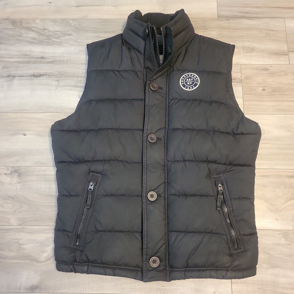 Abercrombie & Fitch Black Puffer Vest Mens Medium Insulated Button Zip Vintage